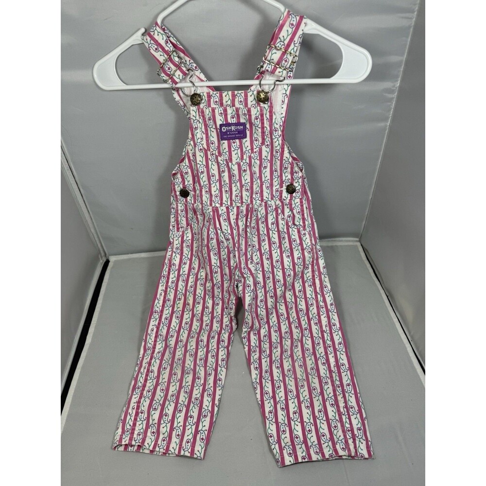 3T Vintage Rare OshKosh B'Gosh Vestbak Bib Overalls pink paisley